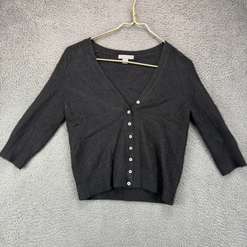 Signature Expressions Black 100% Cashmere V-Neck Button Front Cardigan Sweater M
